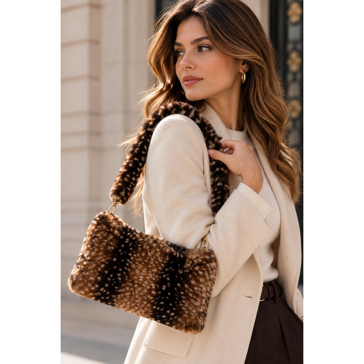 Sac Bandouliere Fourrure Marron